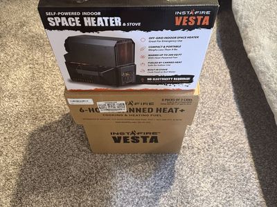 VESTA Self-Powered Indoor Space Heater & Stove PLUS Canned Heat & Cooking Fuel by InstaFire