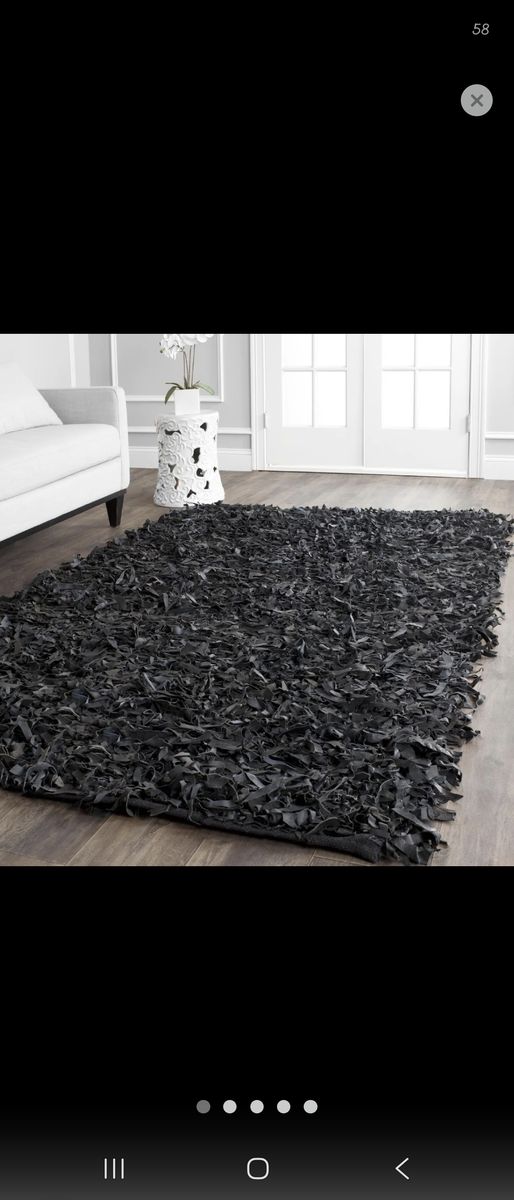 Black Shag Leather Rug Set 8ftx5ft & 2 2ftx3ft