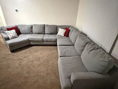 Large Grey Fabric Sectional With Tons Of Seating