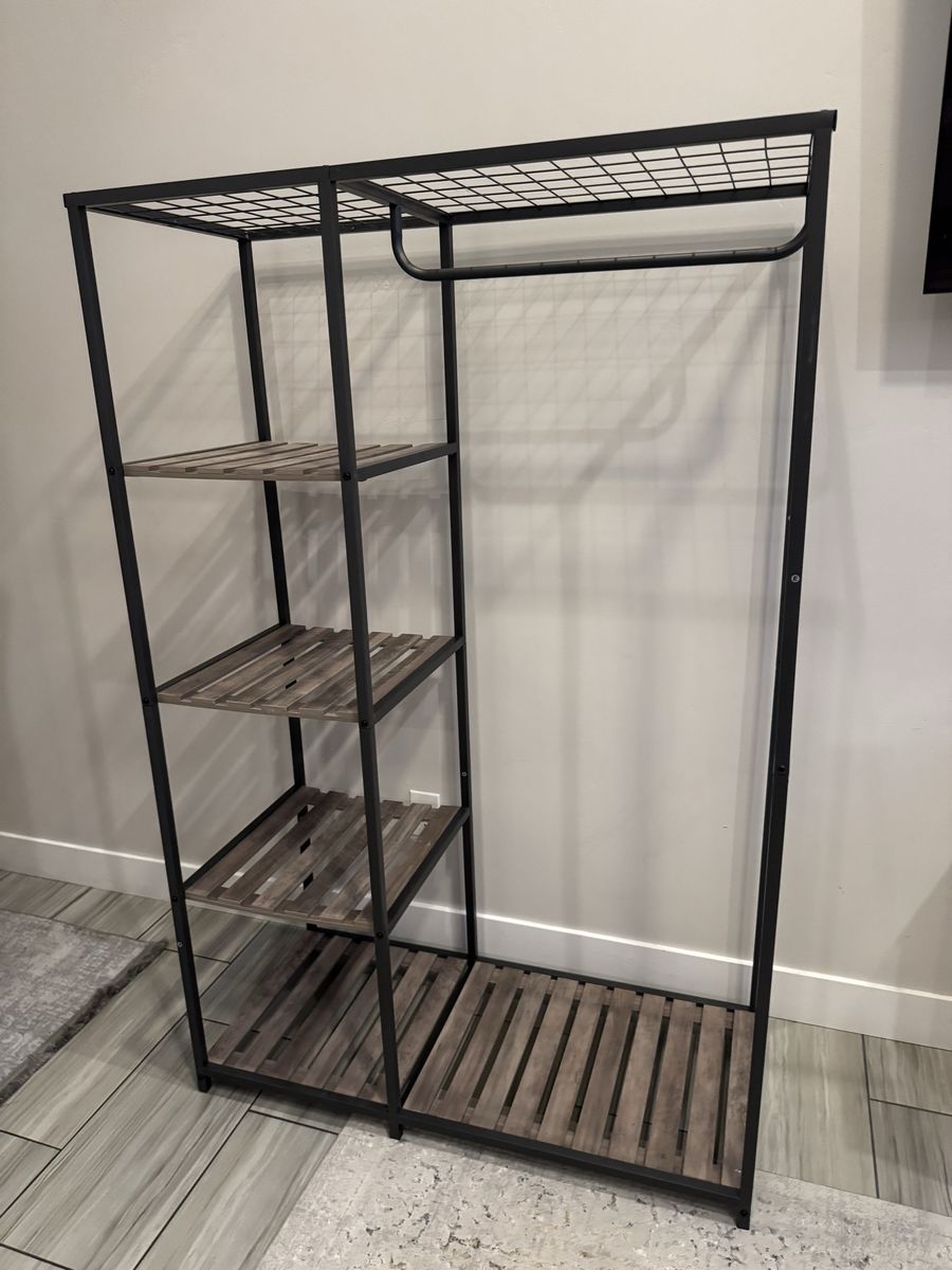Better Homes & Gardens Farmhouse Gray Wood and Metal Garment Clothes Rack