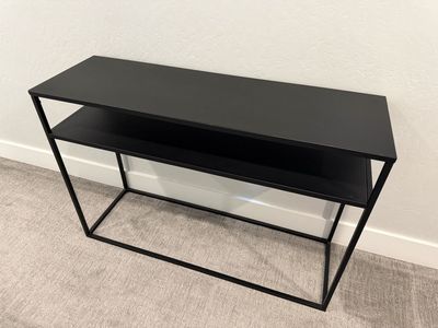 Modern Black Metal Console Table with Double Shelves Entryway Accent