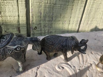 Vintage bronze Animal Figurines - Elephant, Horse, Lion Collectible Decor Set