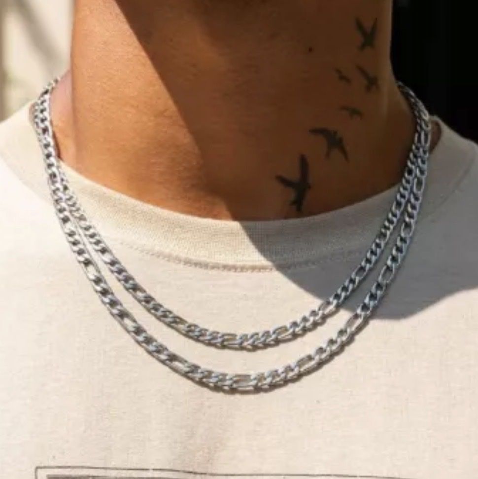 BRAND NEW Adamans 22" Figaro Chain - White Gold Premium Plating