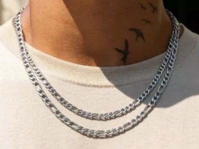 BRAND NEW Adamans 22" Figaro Chain - White Gold Premium Plating