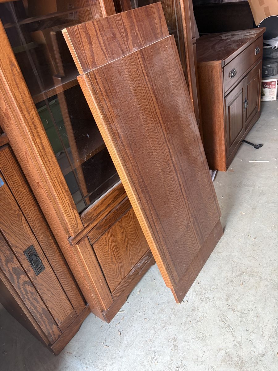 Used Oak Wood entertainment center & Sideboard Set - Brown Finish, Storage & Display Furniture