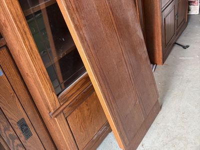Used Oak Wood entertainment center & Sideboard Set - Brown Finish, Storage & Display Furniture