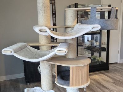 Multi-Level Modern Wooden Cat Tree Tower with Hammocks & Condo