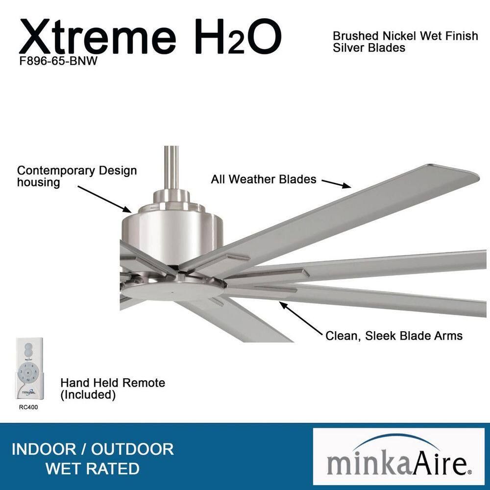 MINKA-AIRE Xtreme H2O 65in. Indoor/Outdoor Brushed Nickel Ceiling Fan w/ Remote (New)