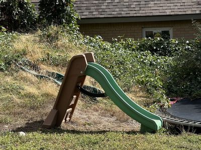 Outdoor Playground Slide Green and Brown Plastic Childrens Play Equipment