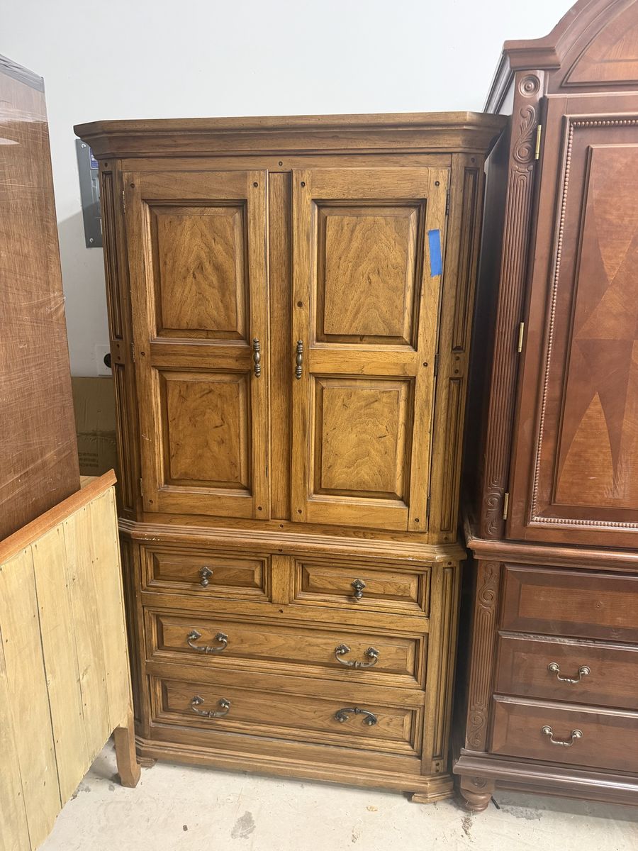 Large Wooden Wardrobe Armoire with Drawers - Used Condition, Spacious Storage