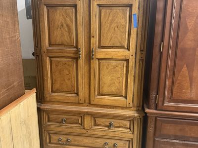 Large Wooden Wardrobe Armoire with Drawers - Used Condition, Spacious Storage