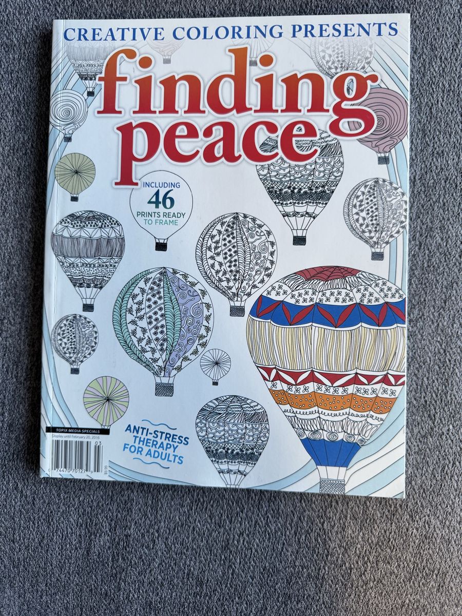 The "Finding Peace" NEW adult coloring book by Christina Rose, featuring intricate hot air balloon designs for stress relief
