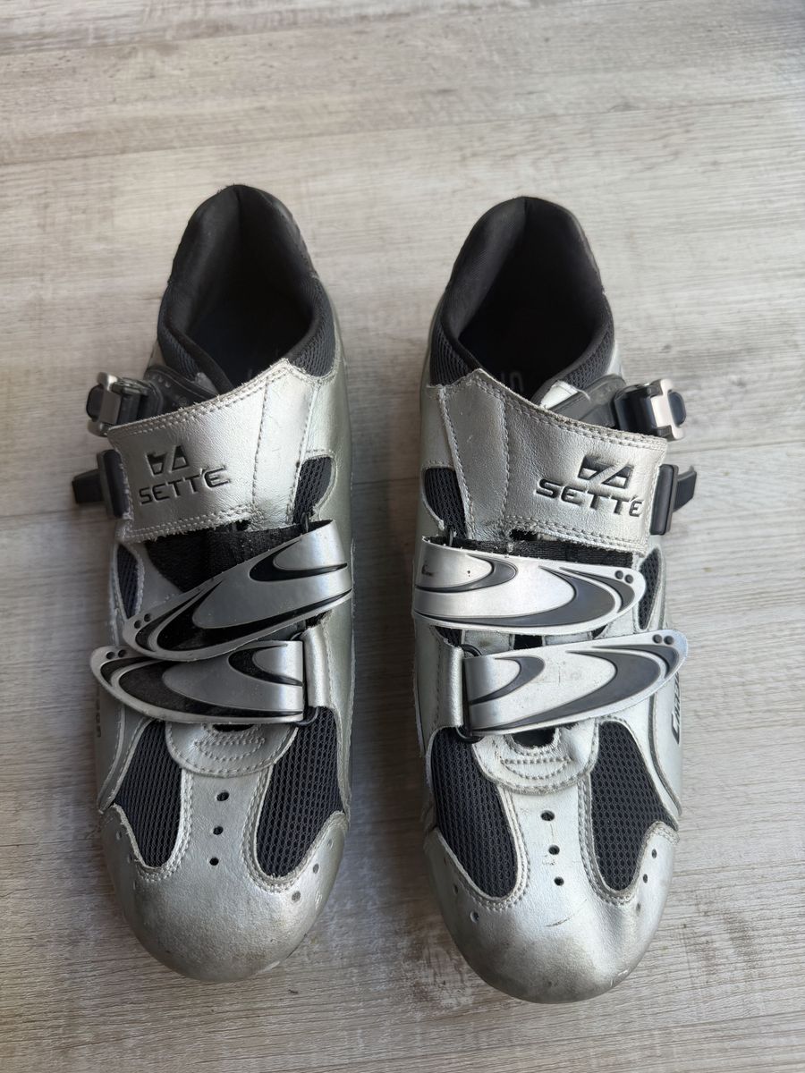 Sette Cycling Shoes Carbon Fiber Soles Silver Buckle Straps