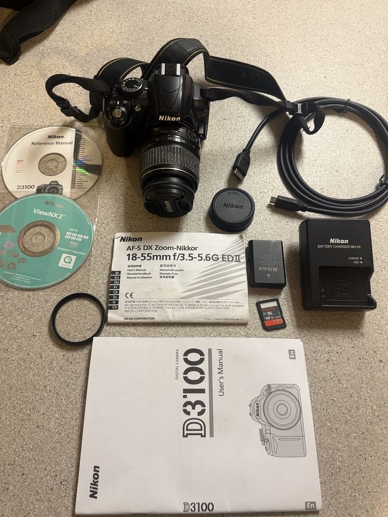 Nikon D3100 DSLR Camera Bundle - W/ NIKON 18-55mm ED II Lens, Charger, 16GB SD