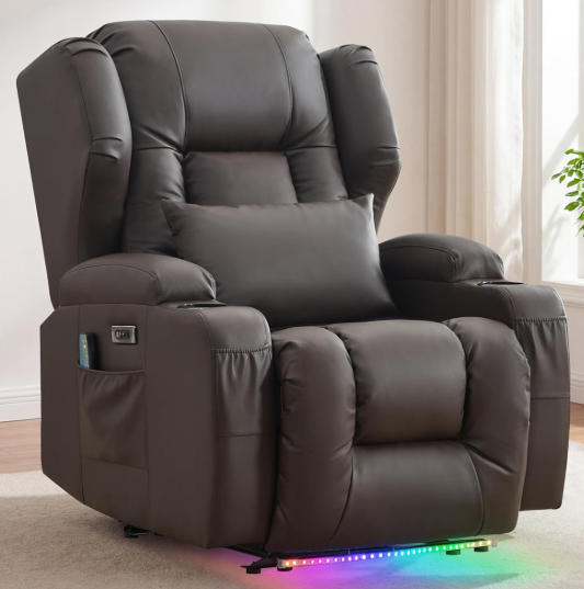 Recliner with Massage, Heat, Swivel, Rocking, Cup Holders, and Remote
