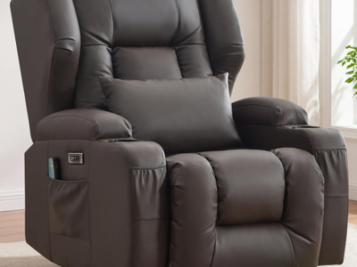Recliner with Massage, Heat, Swivel, Rocking, Cup Holders, and Remote