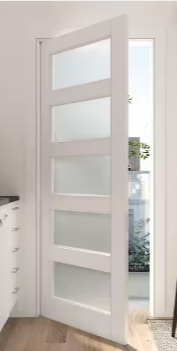 30 in. x 80 in. Solid Core 5-Lite Tempered Frosted Glass White Primed MDF Interior Door Slab
