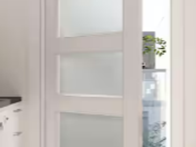 30 in. x 80 in. Solid Core 5-Lite Tempered Frosted Glass White Primed MDF Interior Door Slab