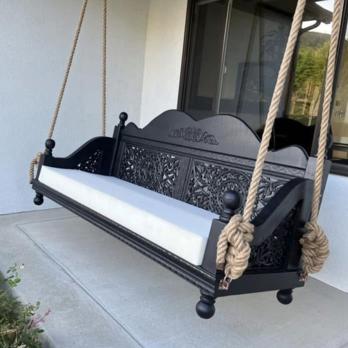 Custom 6ft Black Patio Furniture Wood Porch Swing Bench $2500 cash/venmo in Draper