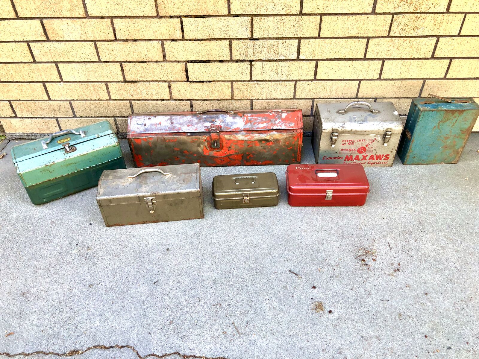Antique metal toolboxes. Various sizes and models vintage. Store & transport ur tools in retro style, fishing tackle boxes too