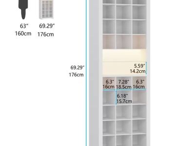 69-Inch Tall White Wooden Shoe Storage Cabinet Featu