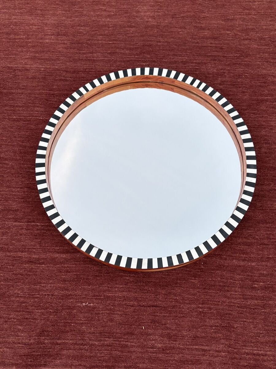 RK Exports Furniture 30” Black & White Walnut round wall mirror $100 cash/venmo in Draper