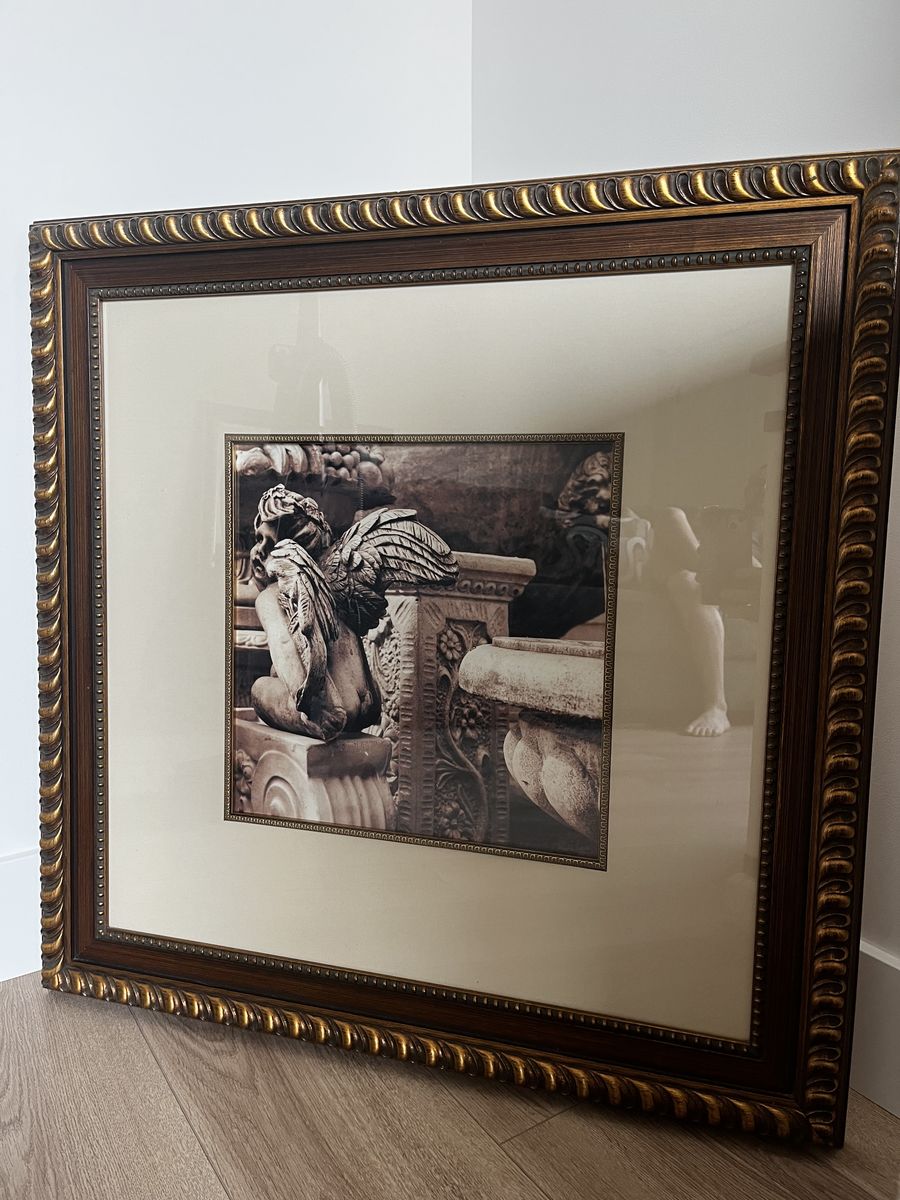 Windsor Art Framed Cherub Statue Print - Decorative Gold & Brown Frame