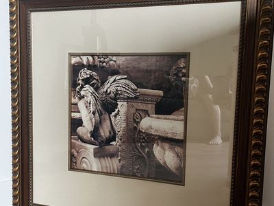 Windsor Art Framed Cherub Statue Print - Decorative Gold & Brown Frame