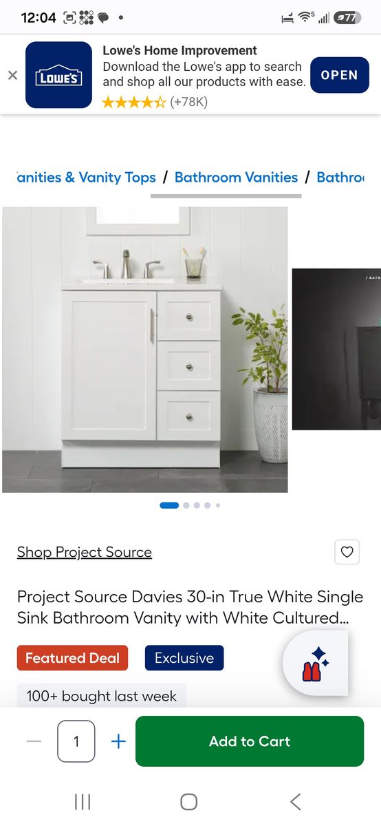 Project Source Davies 30-in True White Single Sink Bathroom Vanity with White Cultured Marble Top