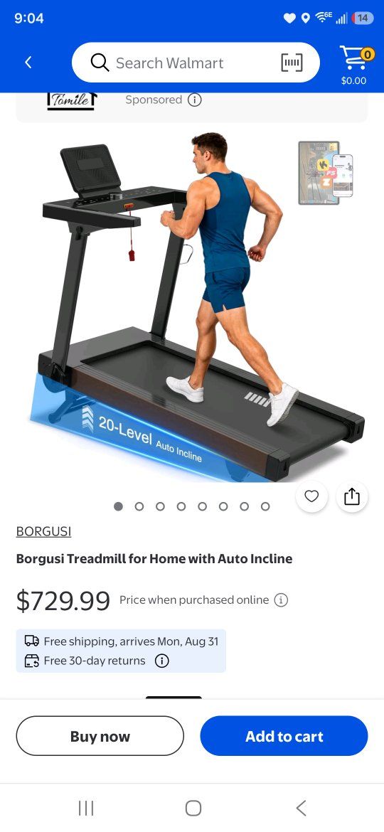 New Borgusi Folding Treadmill for Home with 20-Level Auto Incline