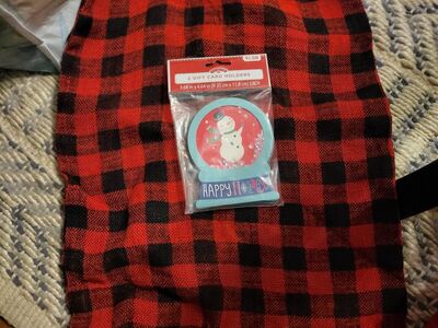 Burlap plaid gift bag and 2 snow globe gift card