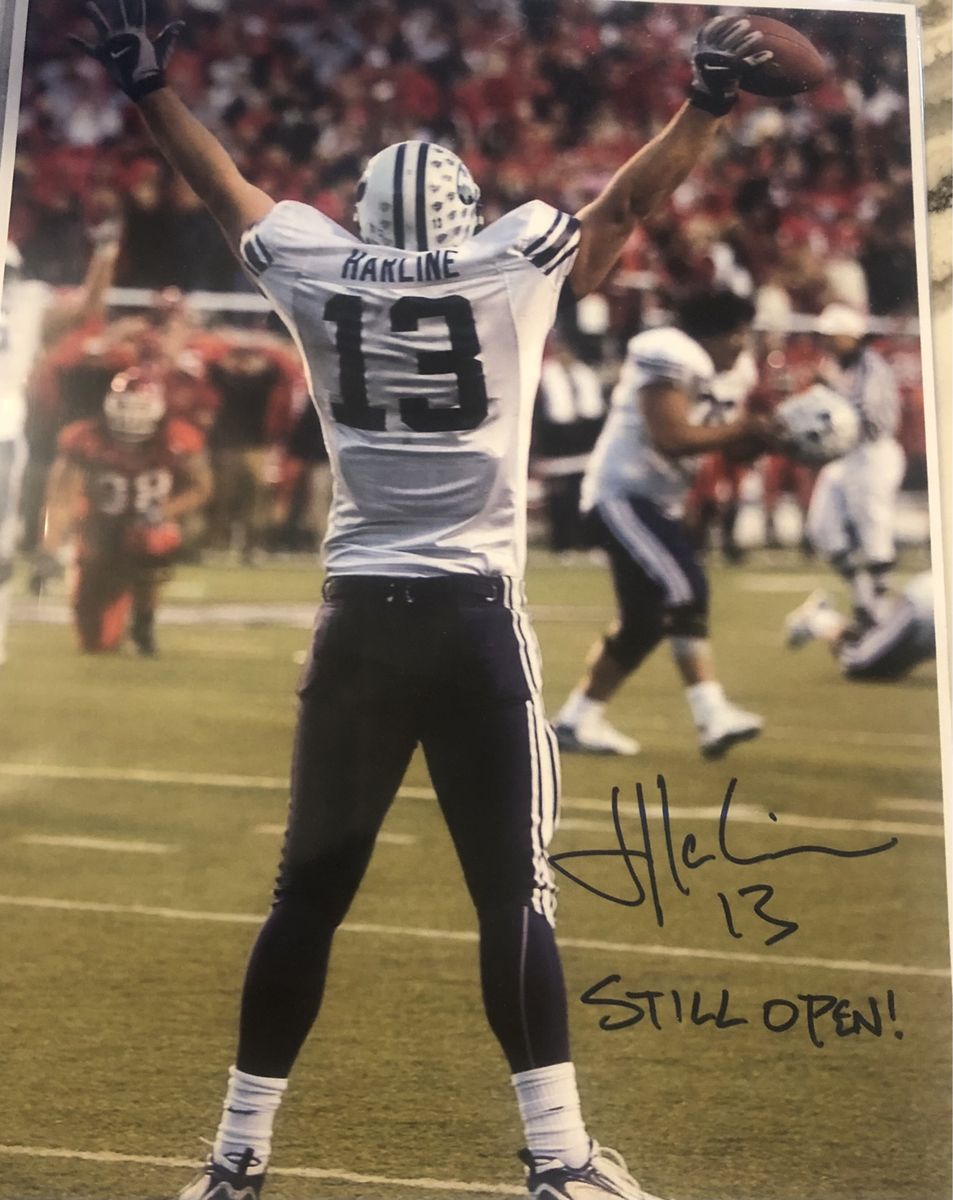 Jonny Harline Signed 8x10 Football Photo - BYU #13 "Still Open!" Autograph Memorabilia