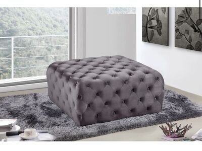 Large Velvet Tufted Square Cocktail Ottoman - Grey