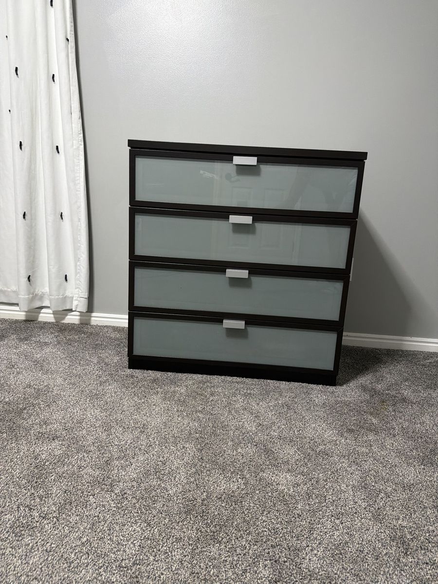 IKEA MALM 4-Drawer Dresser Black Brown with Frosted Glass Fronts