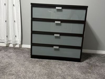 IKEA MALM 4-Drawer Dresser Black Brown with Frosted Glass Fronts
