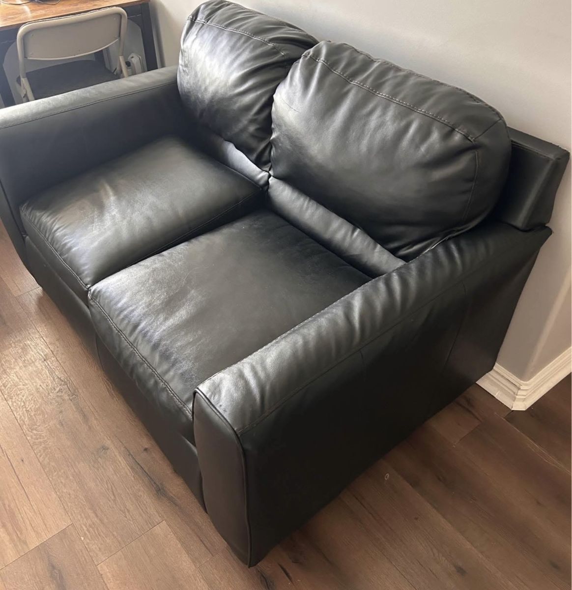 Grey Leather Loveseat
