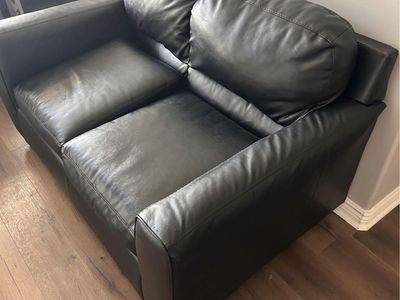 Grey Leather Loveseat