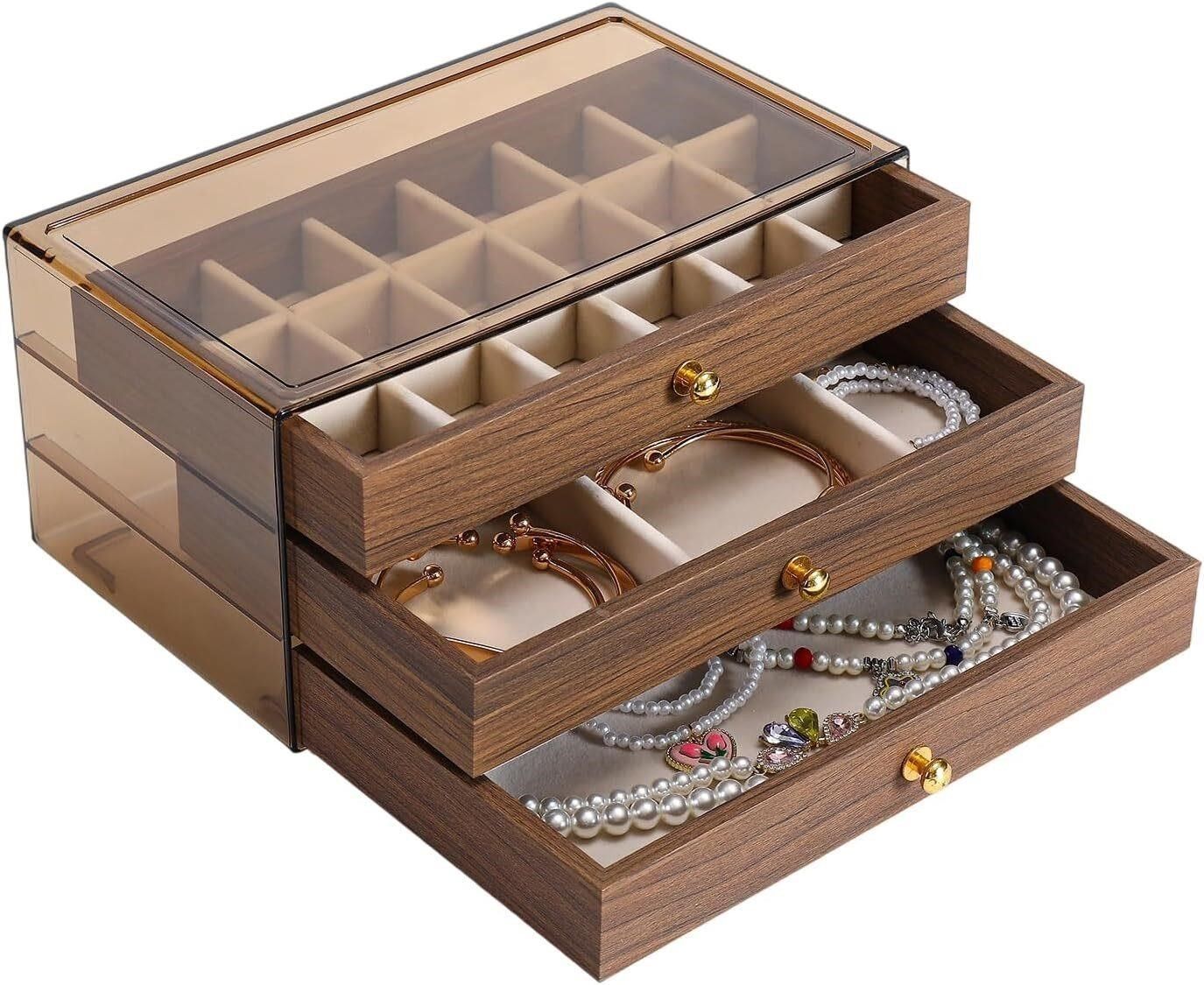 Walnut 3-Layer Wooden Jewelry Box with Cover