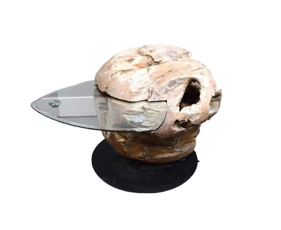 Modern Woodbrook Natural Burl Wood Orb Coffee End Table Root Sphere Ball