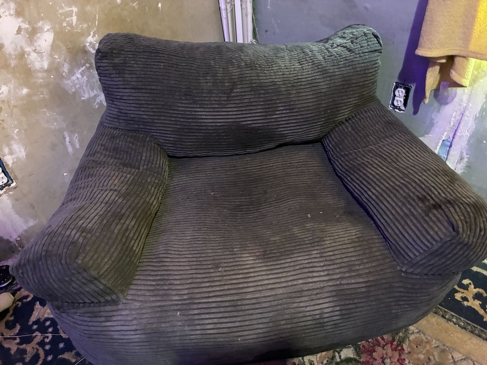 Large Black Corduroy Bean Bag Chair, Oversized Lounger
