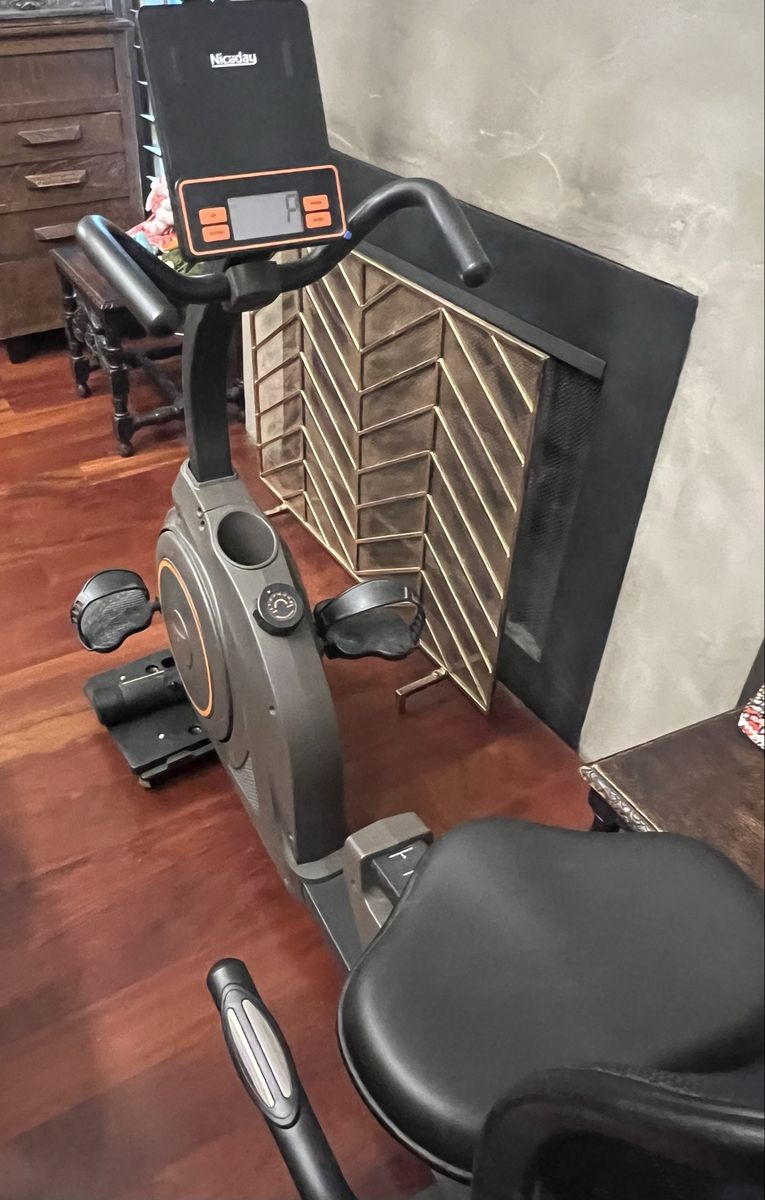 NiceDay Recumbent Exercise Bike - Brown/Orange with Adjustable Seat and LCD Monitor