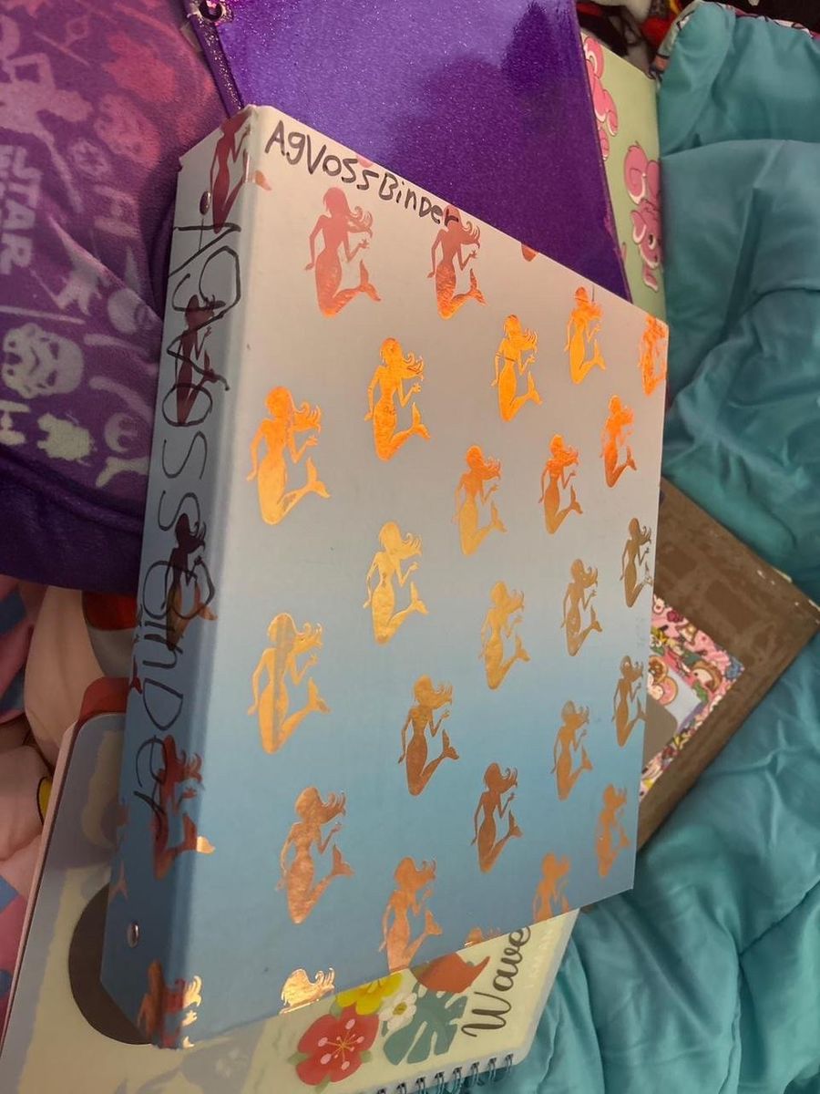 Mermaid Pattern 3-Ring Binder - Light Blue and Gold