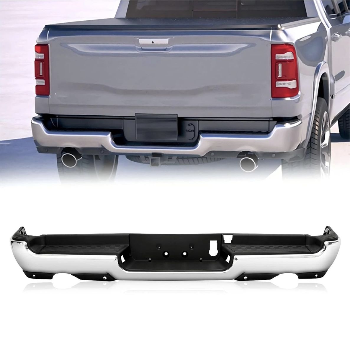 Steel Rear Step Bumper Assembly Fit for 2019-2024 Dodge RAM 1500,Chrome Back Bum
