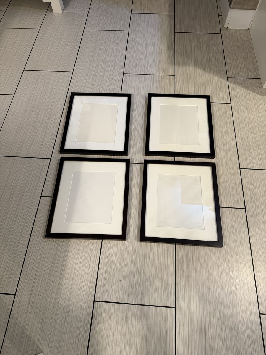 Custom Made!! Set of 4 Black Picture Frames with White Mats, 15” x 13”