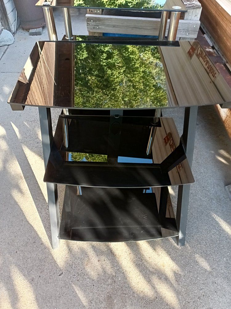 Modern Black Glass & Metal 3-Tier Media Audio Component Stand / TV Stand