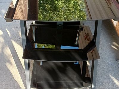 Modern Black Glass & Metal 3-Tier Media Audio Component Stand / TV Stand