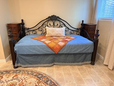 Ornate Wood & Rod Iron Daybed - Unique Carved Details