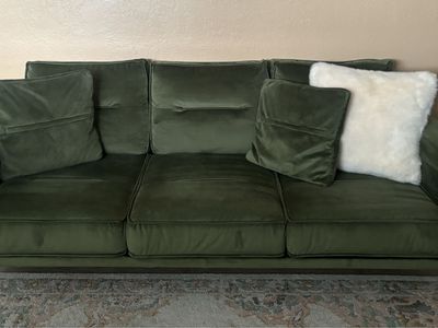 Emerald Green Velvet Couch with Gold Legs