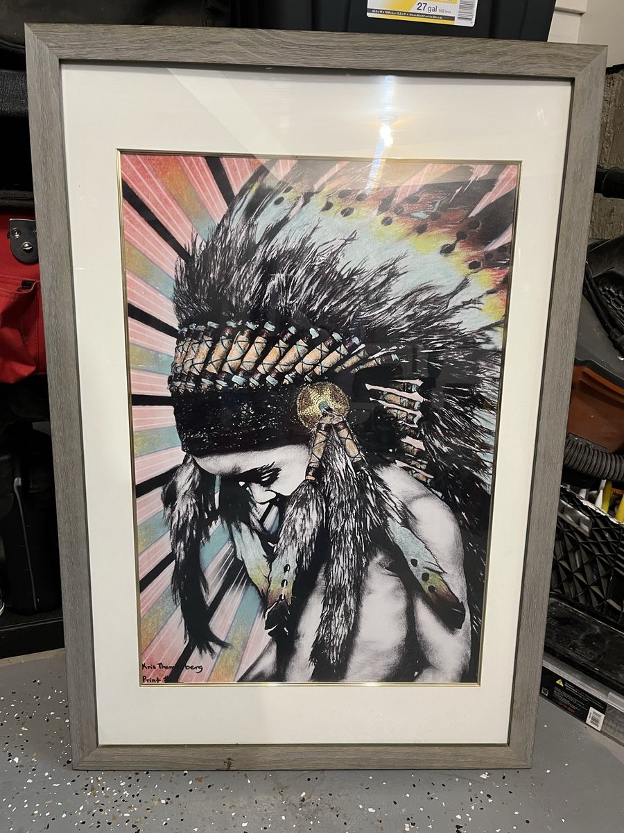 Framed Original Art Print – 26” x 38” – Native American Portrait – Excellent Condition