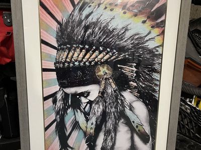 Framed Original Art Print – 26” x 38” – Native American Portrait – Excellent Condition